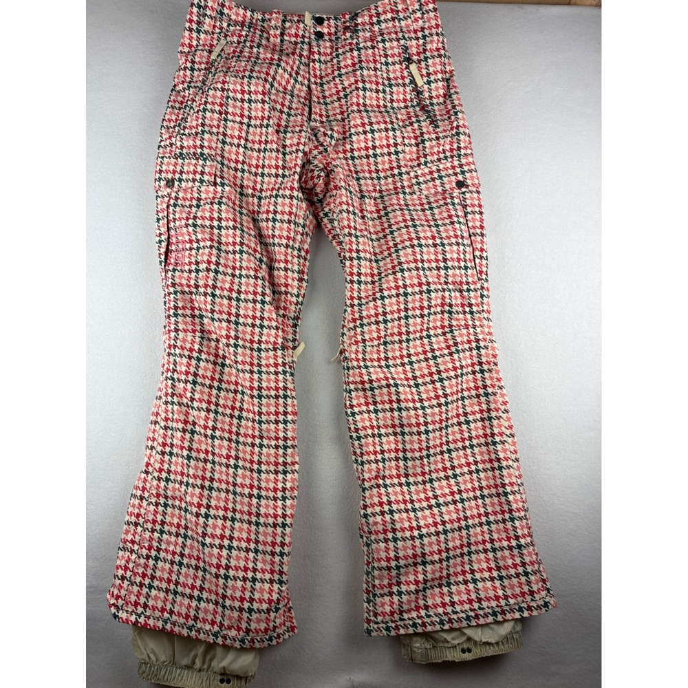 Burton L.A.M.B. Women Red Pink Houndstooth Snowboard Pants Outlast Size M